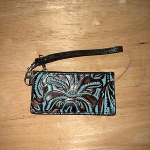 Leather & Teal stamped wristlet card holder